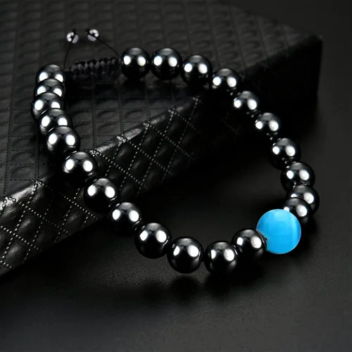Vista 5 de Pulsera de triple protección para traer suerte y prosperidad hematita negra obsidiana ojo de tigre, pulsera Fengshui para mujeres y hombres