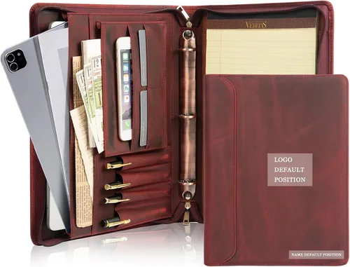 Vista 11 de Portafolio Personalizado de Cuero con Nombre Grabado, Organizador de Negocios Profesional con Cremallera para Hombres, Carpeta de Anillas