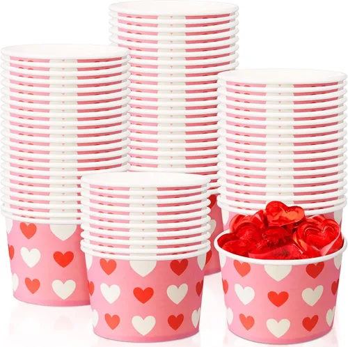 Vista 9 de Shellwei Paquete de 50 tazas de helado de 9 onzas para el día de San Valentín, cuencos de postre desechables con corazón, cuencos de papel