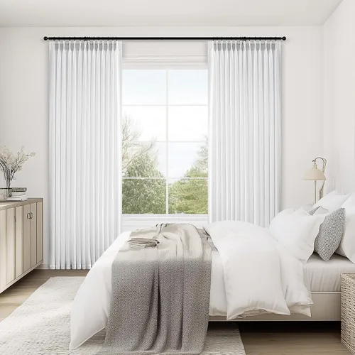 Vista 8 de Topfinel 2 paneles de cortinas plisadas de lino beige y blanco de 63 pulgadas de largo, para dormitorio y sala de estar, cortinas semitransparentes