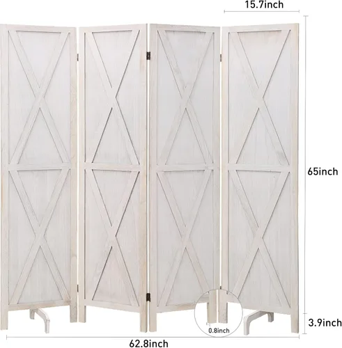 Vista 2 de ECOMEX Divisor de habitación de madera de 4 paneles de 5.6 pies. Paneles plegables de privacidad de pantalla de privacidad con panel reforzado