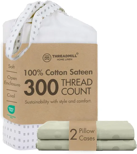 Vista 37 de Threadmill Juego de fundas de almohada tamaño king de 2 piezas - 100% algodón puro de 300 hilos, tejido de satén beige - Fundas de almohada ultra