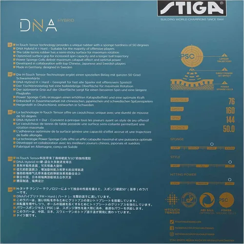 Vista 3 de Stiga DNA Hybrid Tenis de mesa de goma Hoja de tenis de mesa profesional para un máximo control y giros potentes - Control de carrera completa