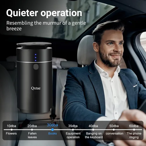 Vista 2 de Difusor de coche sin agua para aceites esenciales. Ambientador a batería, recargable USB-C, silencioso, a prueba de fugas, temporizador de cuenta