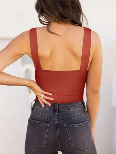 Vista 23 de Reoria - Camiseta sin mangas sexy tipo body con escote cuadrado para mujer, ropa para discoteca
