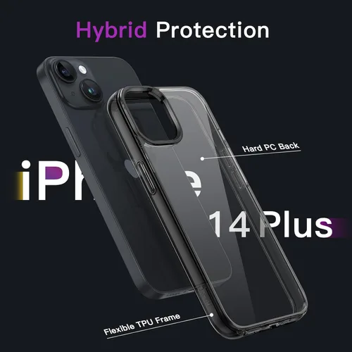 Vista 3 de JETech - Funda para iPhone 14 Plus de 17 cm, cubierta a prueba de golpes que no se pone amarilla, parte trasera transparente antiarañazos (negro)