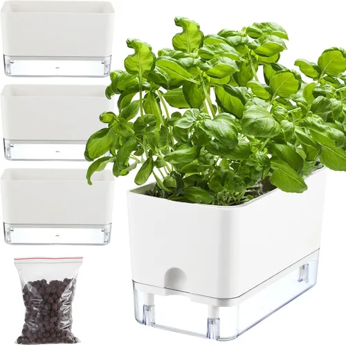 Vista 12 de Planterhoma Macetas de riego automático para plantas de interior de 4.3 pulgadas, 6 paquetes de macetas cuadradas de riego automático con orificio