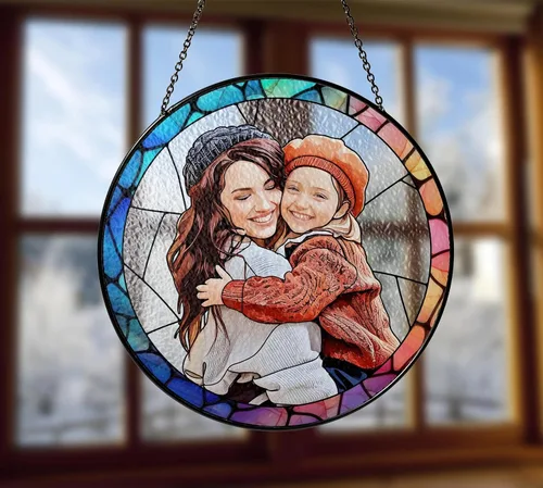 Vista 7 de Atrapasoles personalizado para mamá y abuela con foto, atrapasoles de vidrieras para abuela, colgante de ventana de vidrio teñido personalizado