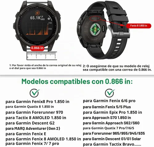 Vista 2 de EZMVZKU Correa de silicona Quickfit de 0.866 in compatible con Garmin Fenix 8/8Pro 1.850 in/Fenix 7/7 Pro/6/6 Pro/5 Plus, correa de reloj