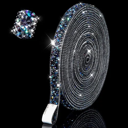 Vista 7 de Calcomanías de diamantes de imitación brillantes de 3 yardas, diamantes de imitación para manualidades, calcomanías de diamantes de imitación
