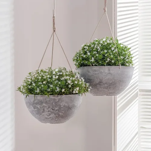 Vista 5 de LA JOLIE MUSE Macetas Colgantes para Flores y Plantas - 9.84 Pulgadas Interiores Exteriores Balcón Patio Juego de Jardineras Colgantes de 2
