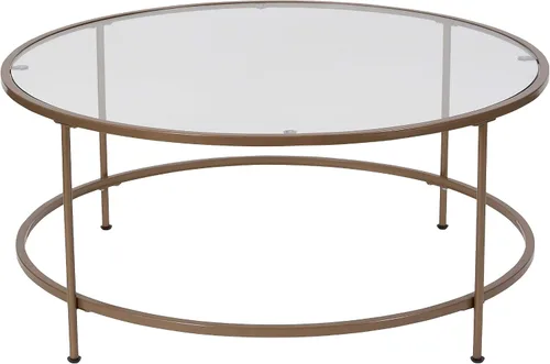 Vista 9 de Flash Furniture Astoria Collection - Mesa de centro redonda, moderna mesa de centro de cristal transparente, marco dorado mate