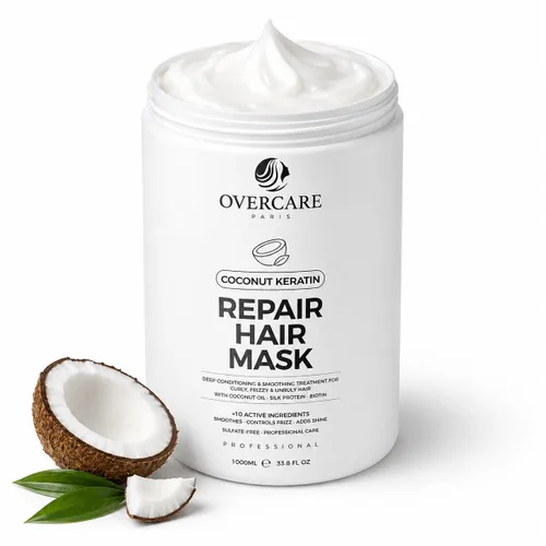 Vista 10 de OVERCARE Mascarilla capilar de queratina de almendras para cabello seco dañado, tratamiento reparador de acondicionamiento profundo para cabello