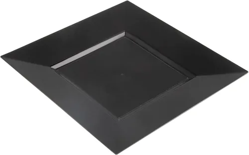 Vista 2 de Restaurantware Platos de fiesta de 8.2 x 8.2 x 0.5 pulgadas, 100 platos de postre de plástico desechables – Platos cuadrados de plástico negro