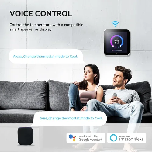 Vista 5 de Vine Termostato inteligente programable TJ-560 de 4 pulgadas con pantalla táctil completa para el hogar con control de aplicaciones, ahorro