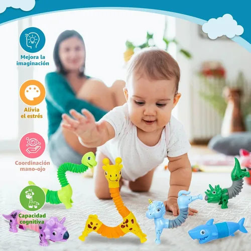 Vista 2 de Tubos Pop de Animales Juguetes Fidget 10PCS, Juguetes Sensoriales para Autismo y Alivio del Estrés, Juguetes de Viaje para Coche y Avión, Rellenos