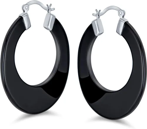 Vista 2 de Aretes de aro ovalados grandes y planos para mujeres y adolescentes, plata de ley 925, más colores de 1.5 pulgadas de diámetro, Gema Metal