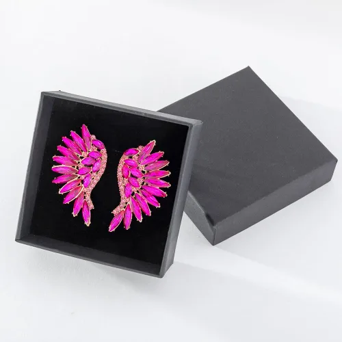 Vista 2 de Verano Aleación de zinc de cristal Rhinestone alas de ángel mujeres pendientes