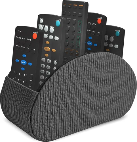Vista 20 de QIELIZI Soporte para control remoto, organizador de escritorio de piel sintética con 5 compartimentos espaciosos para controles remotos de TV