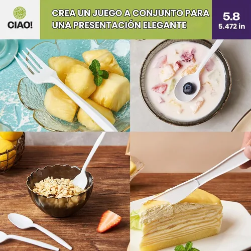 Vista 3 de CIAO! Tenedor blanco desechable de peso medio de 5.8 pulgadas de polipropileno envuelto individualmente (caja de 1000)