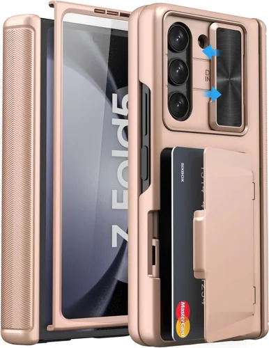 Vista 23 de Funda para Samsung Galaxy Z Fold 5 con tarjetero y cubierta para cámara deslizante, protector de pantalla integrado y protección de bisagra, funda