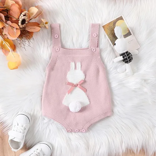 Vista 2 de My First Easter - Traje de bebé niña y niño con bordado de conejito en general para recién nacido, ropa de conejo sin mangas