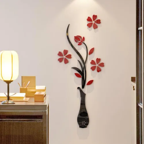 Vista 2 de Murales de pared con jarrón 3D para sala de estar, dormitorio, sofá, telón de fondo de televisión, calcomanías originales, regalo, calcomanía de Rojo