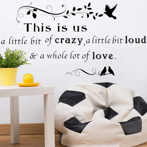 Vista 6 de Calcomanías de pared con texto en inglés "This is Us Crazy Loud Love", calcomanías de pared con texto inspirador para decoración del hogar