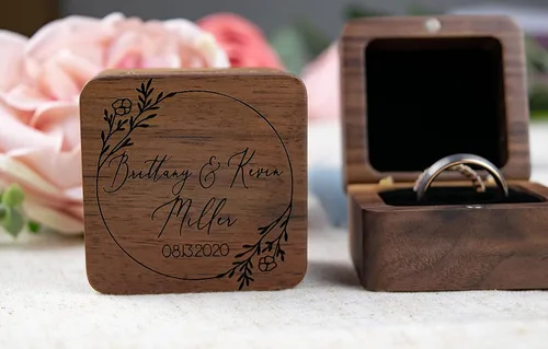 Vista 7 de Caja del anillo de boda, Caja de anillo personalizada, Caja del portador del anillo, Cajas del anillo de boda para la ceremonia Señor y la Sra. Caja