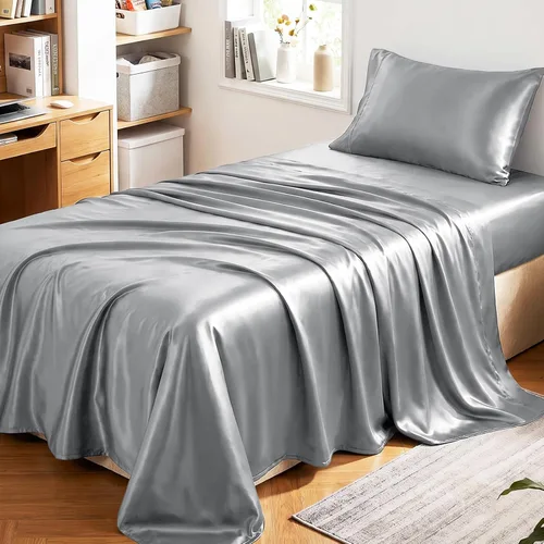 Vista 47 de Juego de sábanas de satén CozyLux de microfibra sedosa con bolsillo profundo, sábana bajera plana y fundas de almohada, suave y suave