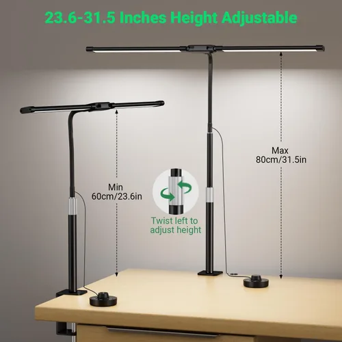 Vista 2 de LED Desk Lamp with Clamp, 23.5-31.5 Inches, Black 24W, 75 Lighting Modes, Flexible Neck Design, Telescopic Height, For Home Office Study Work