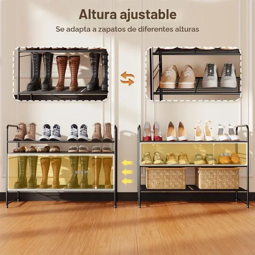 Vista 6 de Estante organizador de zapatos de acero inoxidable de metal Negro