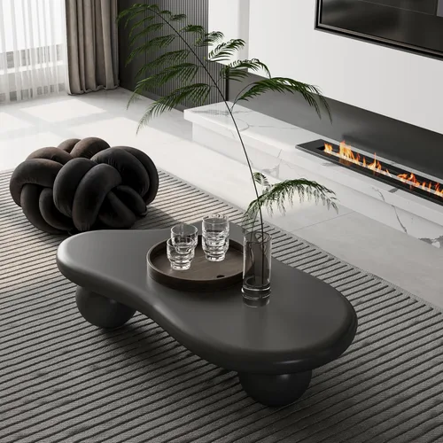Vista 3 de Mesa de centro Cloud de 47.2 pulgadas con 3 patas de bola, moderna mesa central irregular para sala de estar, mesa de té pequeña baja y bonita
