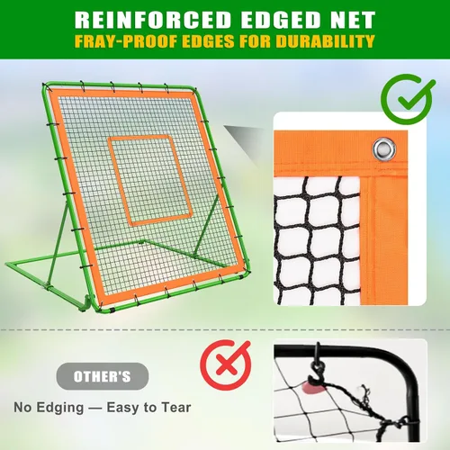 Vista 5 de KingDolly Baseball Rebounder Net 4x4.5FT, Foldable Pitch Back Net Baseball verde&anaranjado