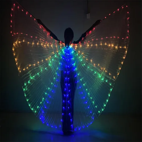Vista 5 de TOPINCN Alas de mariposa iluminadas LED de ISIS, alas luminosas de danza del vientre, disfraces para actuaciones escénicas, fiestas (de colores)