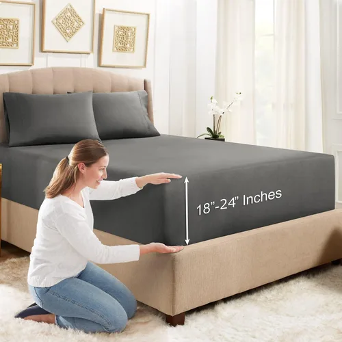 Vista 12 de Empyrean Bedding - Sábanas bajeras tamaño Queen, con sábana de cajón extra profunda – Juego de sábanas bajeras extra profundas, de 24 pulgadas