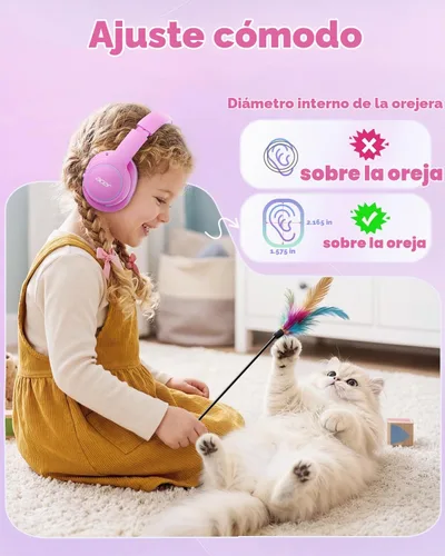 Vista 2 de Acer OHR702 - Auriculares Bluetooth para niños con micrófono integrado Rosa