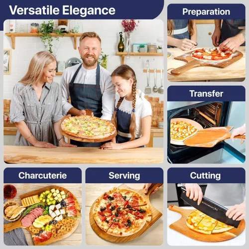 Vista 9 de KitchenStar Cortador de pizza con hoja basculante de 16 pulgadas + cáscara de pizza de madera de 16 pulgadas + piedra para pizza para horno