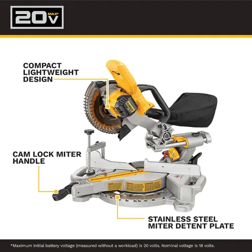 Vista 2 de DEWALT - Sierra ingleteadora de 20 V máx, 7-1/4 pulgadas, solo herramienta, inalámbrica (DCS361B)