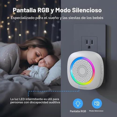 Vista 7 de TECKNET Campanillas de puerta cuando se abre la puerta, alarma inalámbrica con sensor de puerta con rango de 1000 pies, 61 canciones, 5 niveles