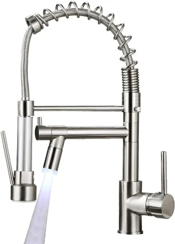 Vista 12 de AIMADI - Grifo de cocina, grifo de cocina negro y dorado con rociador, grifo de cocina estilo comercial de una sola manija, color negro mate, con un