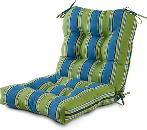 Vista 43 de Cojines para silla de exterior con bisagras, diseño de una sola pieza, cojín reversible para asiento y respaldo de patio con lazos, tela de Aloha