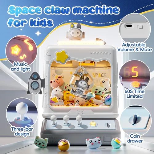 Vista 5 de Skirfy Máquina de garras espaciales para niños, máquina expendedora de juegos electrónicos grande, dispensador de dulces para niños, cumpleaños