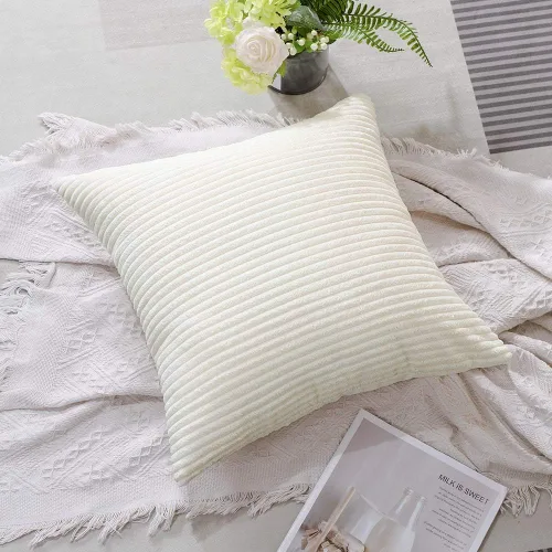 Vista 5 de Artscope Fundas de Almohada de Pana a Rayas Acogedoras Súper Suaves Decorativas Cuadradas Fundas de Cojín para Sofá Cama Dormitorio Decoración