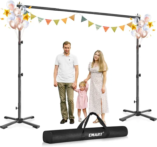 Vista 8 de EMART Kit de soporte de telón de fondo portátil con base plana plegable, ajustable de 7 pies de altura y 10 pies de ancho de tubería y telón
