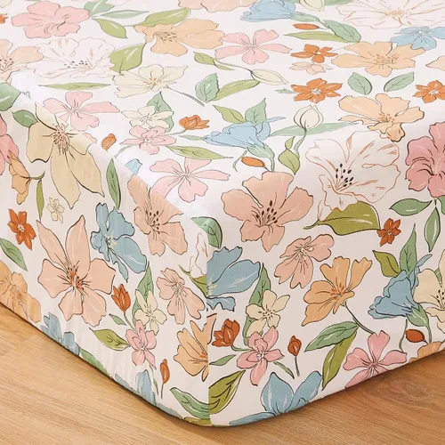 Vista 2 de Brandream Juego de ropa de cama de cuna para niñas, 3 piezas, diseño floral para guardería, con flores encantadoras, pétalos pintorales, hojas