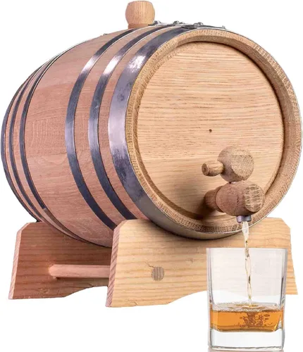 Vista 11 de Barril de envejecimiento de roble de 1 litro (Serie de destilería - aros de acero, sin barnizar) con soporte de madera, bung y espita - Barriles