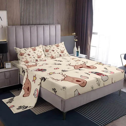 Vista 13 de Juego de sábanas tamaño individual, sábanas para árbol de Navidad, sábanas y fundas de almohada de microfibra de 3 piezas, juego de sábanas
