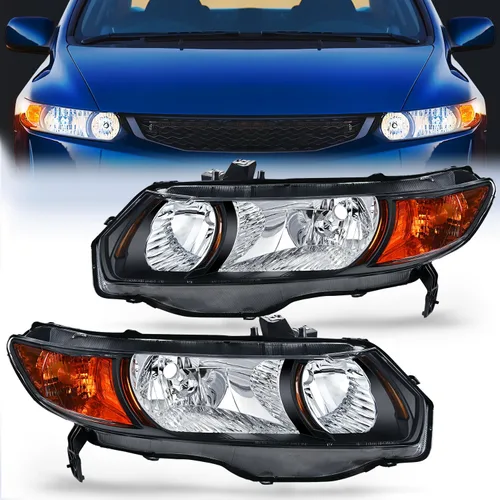 Vista 19 de Nilight - Conjunto de faros delanteros compatibles con Honda Civic 1996 1997 1998. Reemplazo de faros delanteros, carcasa negra, reflector ámbar