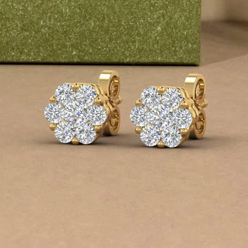 Vista 6 de Aretes de diamantes en racimo de 14 a 1 quilate en oro de 10 quilates o platino 950